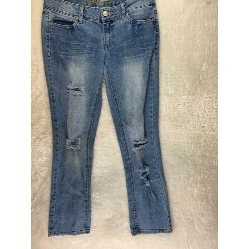 Rue 21 Size 7/8 Womens Jeans Medium Wash Stretch Skinny Ankle Low Rise Distressd